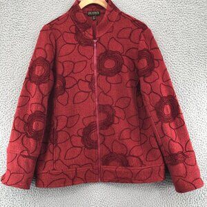 Picadilly Fashions Jacket Womens Small Red Wool Blend Embroidered Floral Zip Up